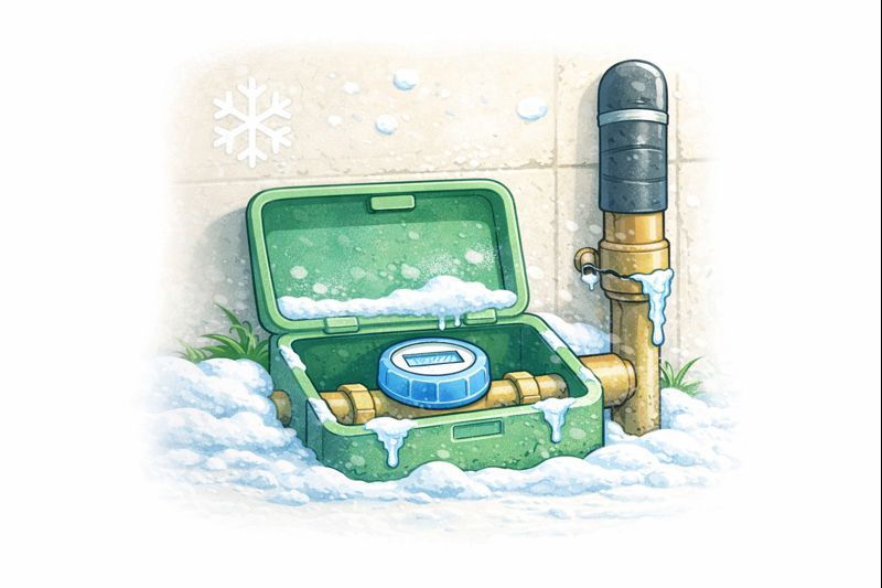 メーターボックスと露出配管の凍結イラスト