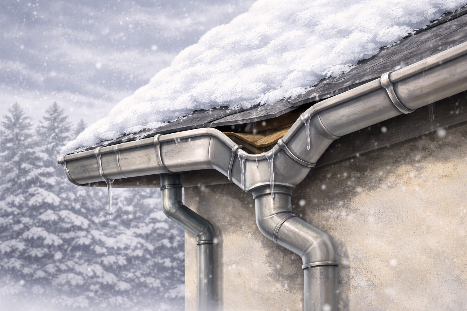 雨樋の変形(雪・雹・強風など)