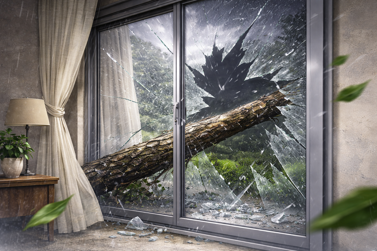 窓ガラスの破損(飛来物による割れなど)