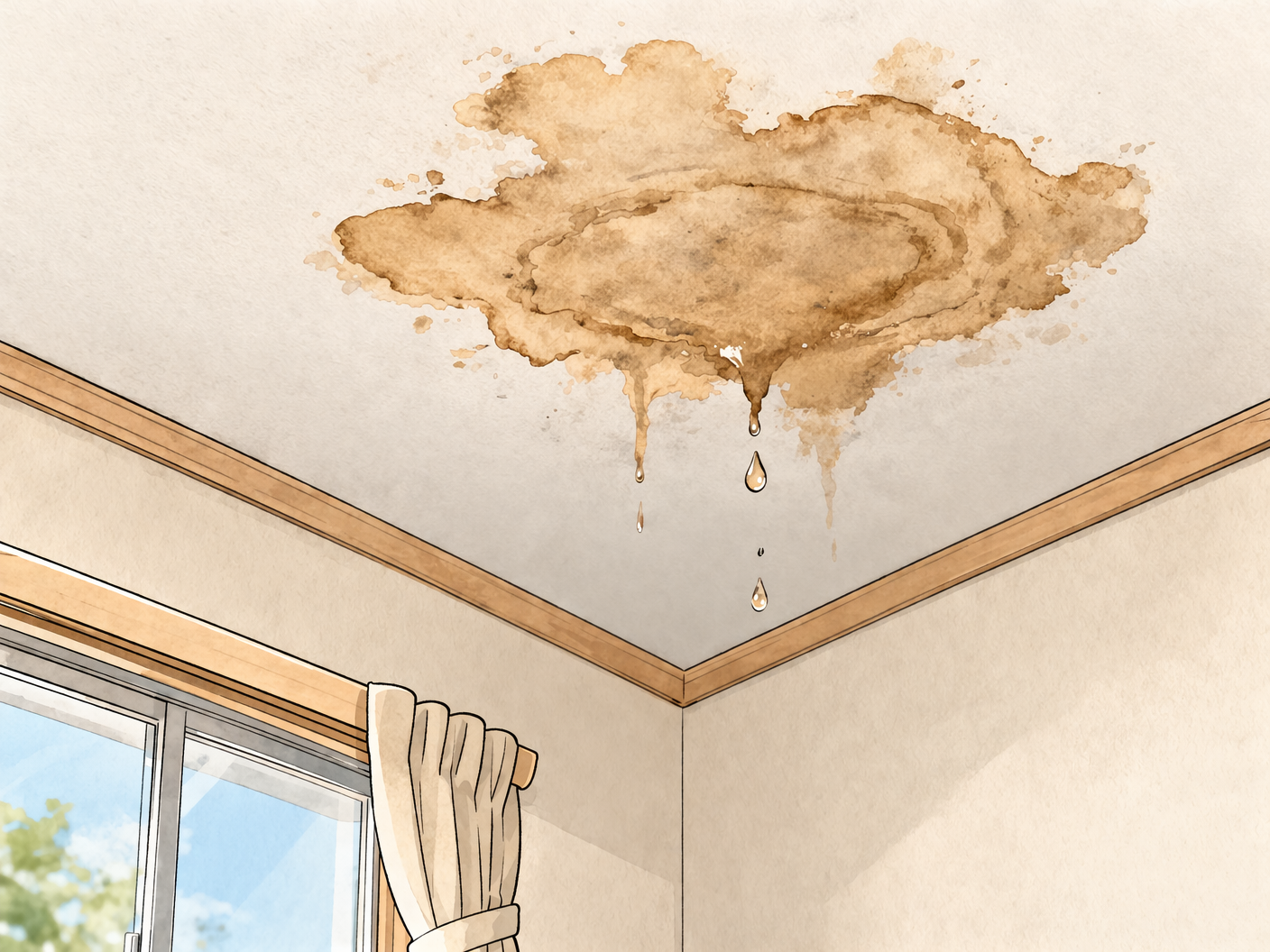 雨漏りの天井シミを示したイラスト