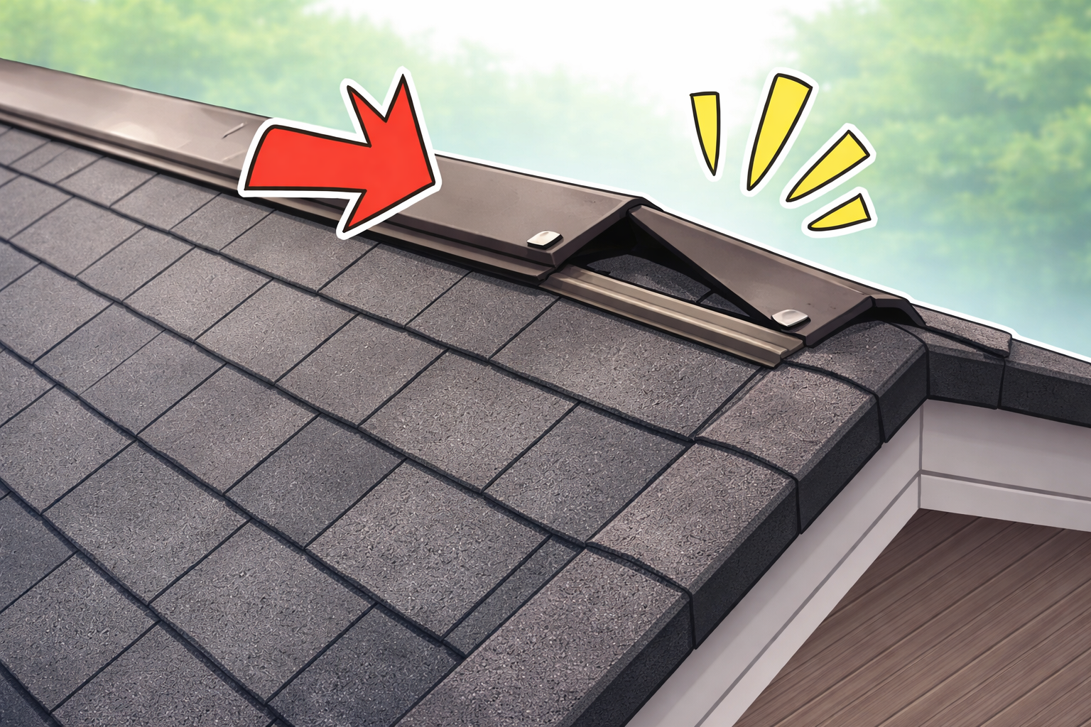 屋根の棟板金が浮いている様子のイラスト