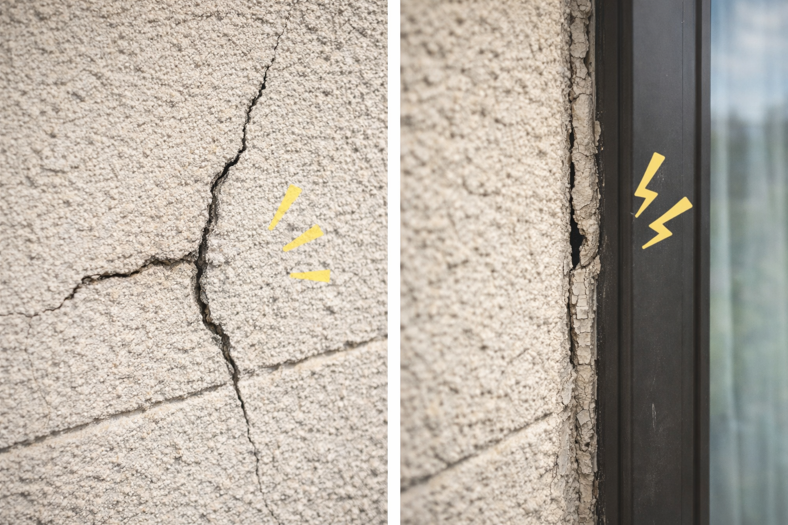 外壁のひび割れやシーリング切れを示した説明イラスト