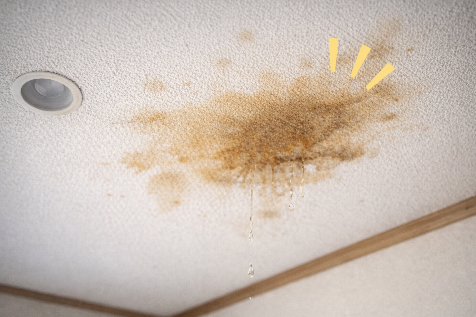天井に雨漏りのシミが出ているイラスト