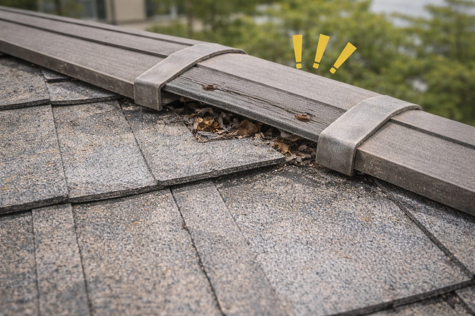 屋根の棟板金が浮いているイラスト