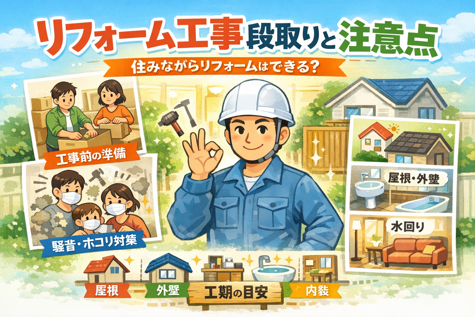 リフォームの工期・段取り・住みながら工事の注意点