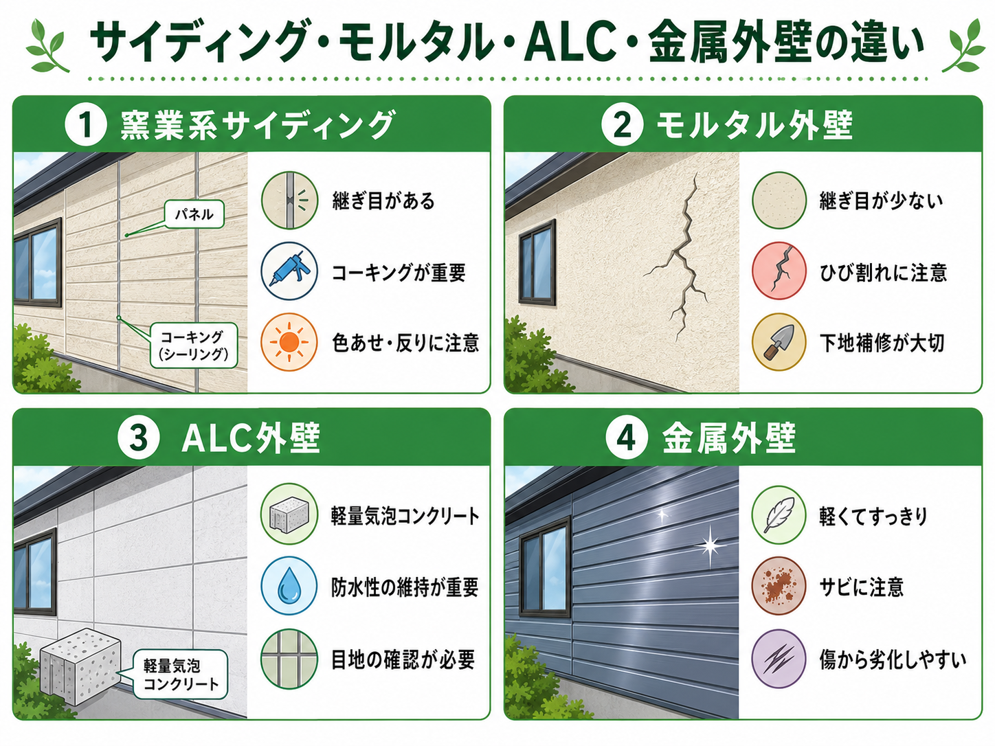 外壁材別の劣化症状とメンテナンスガイド